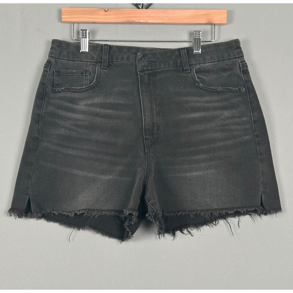 American Eagle Black Distressed Raw Hem Stretch Denim Shorts Womens Size 12